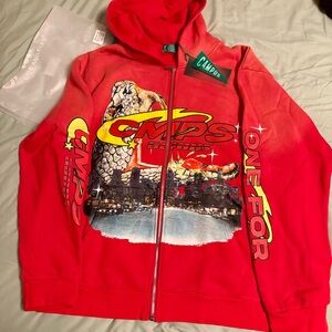 Campus Goods- one for the road - Red Graphic Zip-Up Hoodie